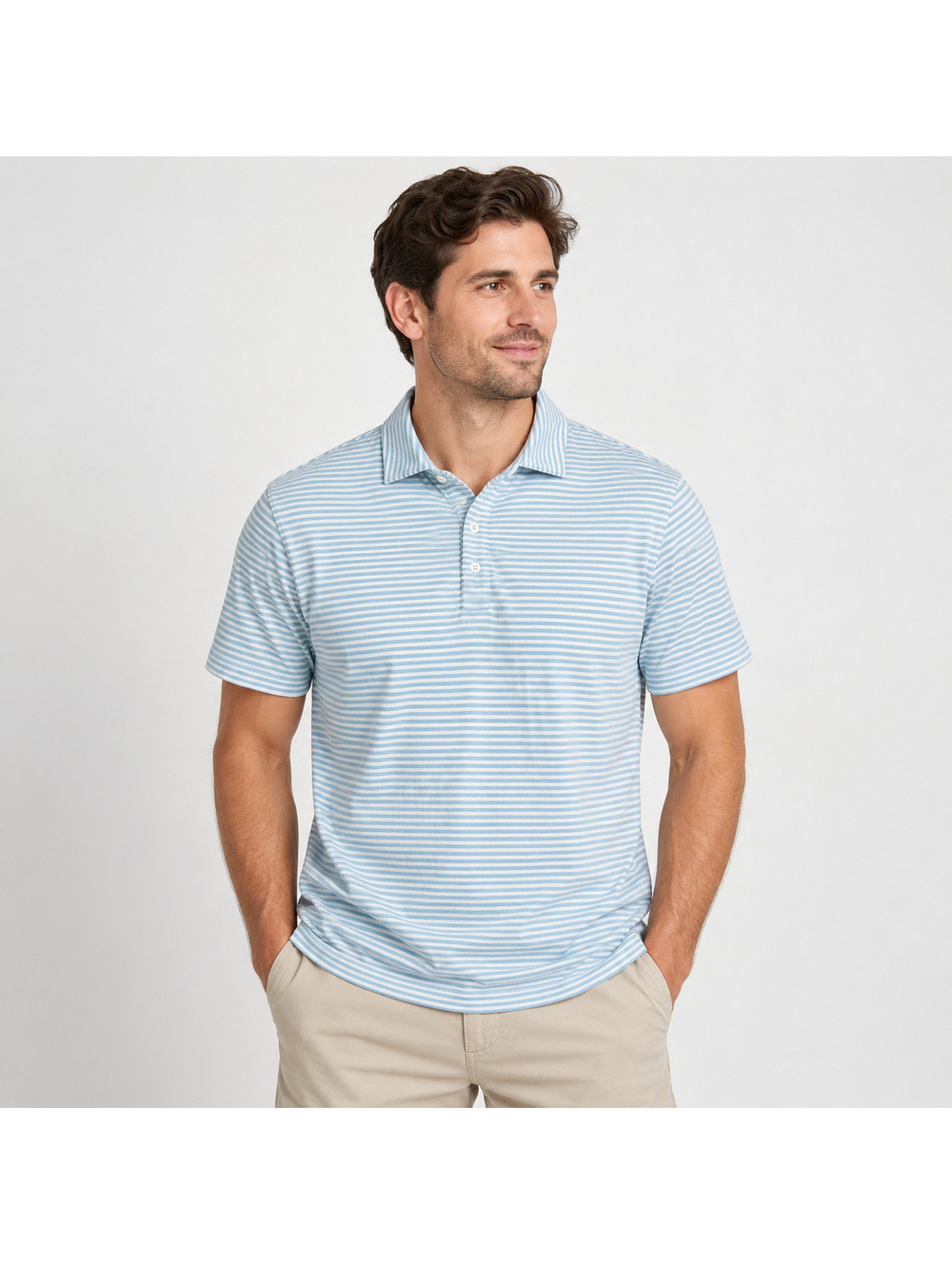 J.Crew Performance Polo Shirt Men's LT Tall Blue White Stripe COOLMAX